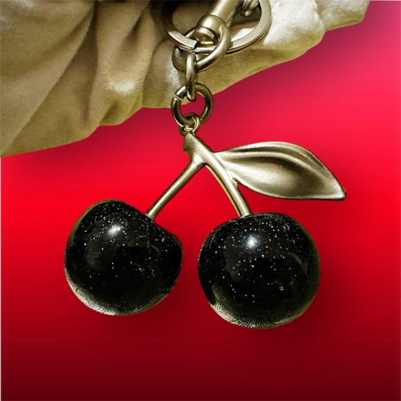 Cherry keychain Jewelry - Black Cherry keychain Pendant with silver color